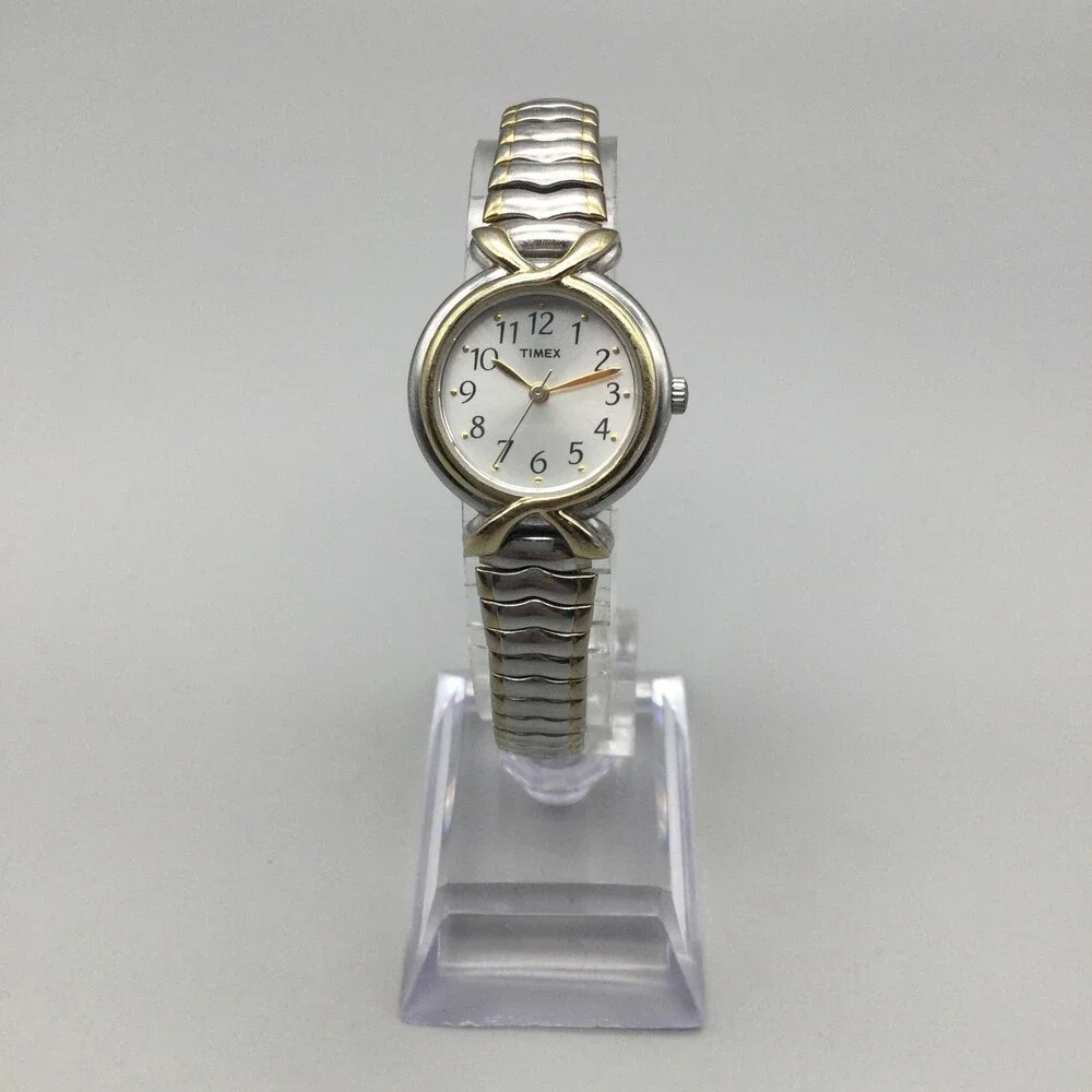Vintage Timex Womens Watch 25mm Silver Gold Two Tone Expansion New Battery